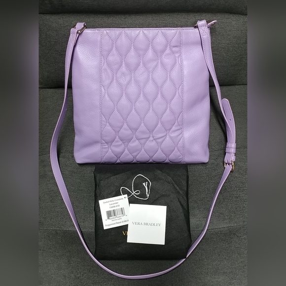 Vera Bradley Genuine Leather Quilted Molly Crossbody Lavender Purple Purse - Picture 3 of 16